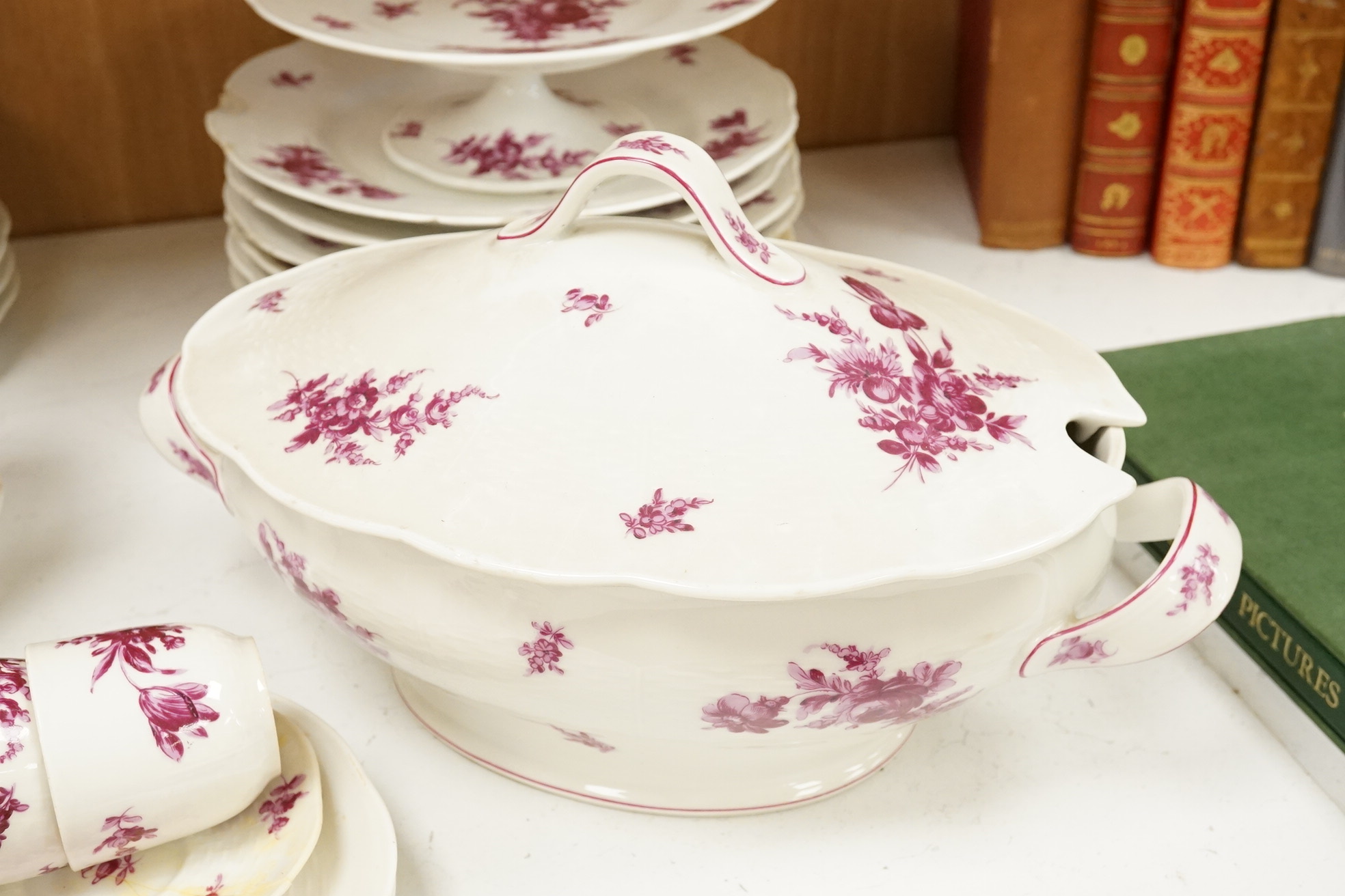A Theodore Haviland, Paris, part dinner service, printed in puce monochrome